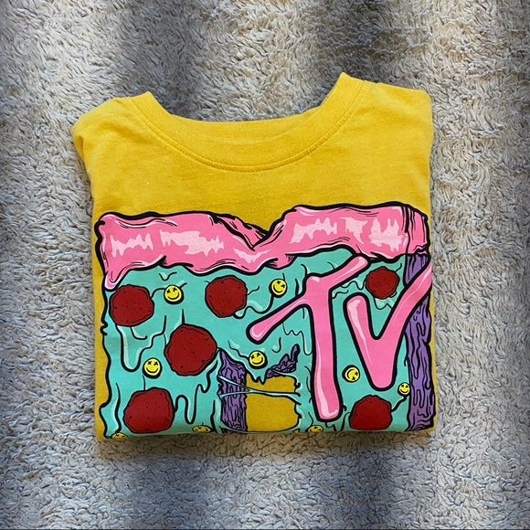 MTV Tee Shirt Mens Medium Yellow Purple Pink Blue Music Television Pepperoni - Picture 2 of 5